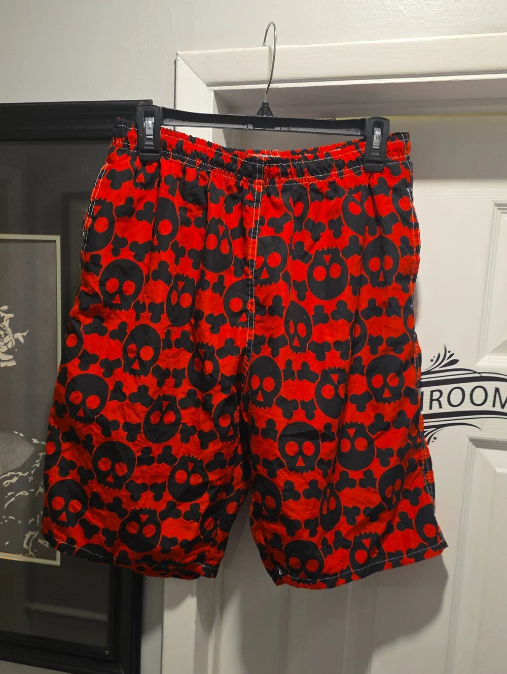 Men's Red Skull Print Swim Shorts